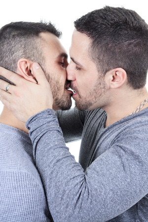 A homosexual couple over a white background on studioの写真素材