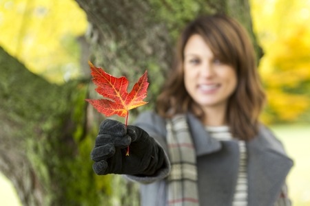 A Beautiful pregnant woman in the autumn park