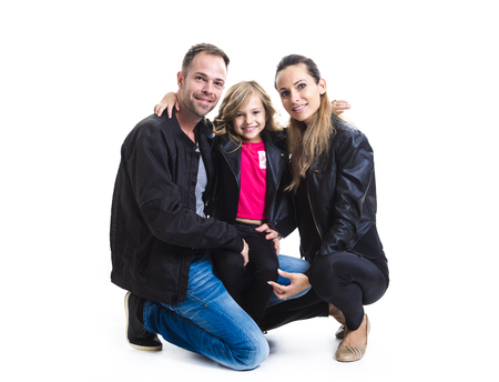 A happy family on studio white backgroundの写真素材