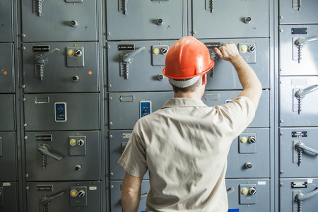 A Control Room Engineer. Power plant control panel.の写真素材
