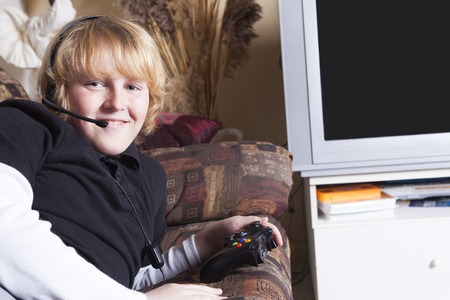 A teen with video game addiction problemの写真素材