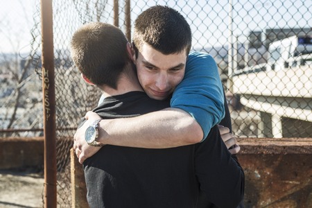 Two Boys Outside having fun togetherの写真素材