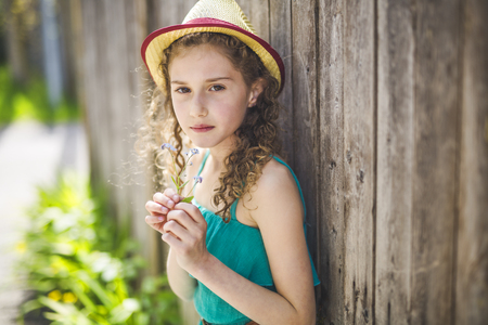 happy 9 years old girl on summerの写真素材