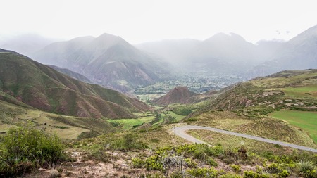 The terraced fields of the Sacred Valley of the Incas near Cusco,の写真素材
