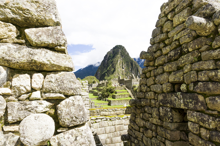 Machu Picchu mountain terrace with old stones stackの写真素材