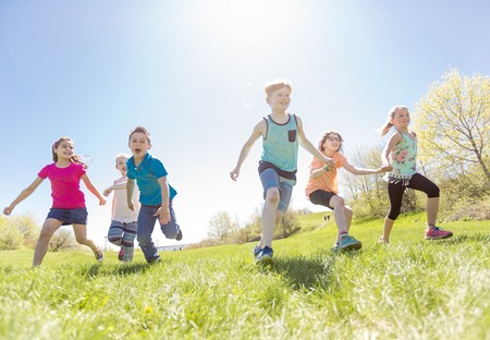 Group of child have fun on a fieldの写真素材