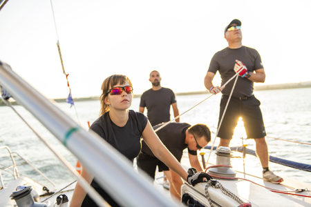 Team athletes Yacht training for the competitionの写真素材