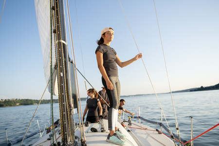 Yaghting adventure people on the high seaの写真素材