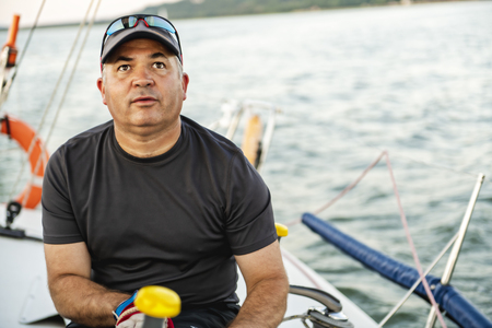 Yaghting adventure people on the high seaの写真素材