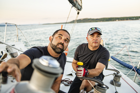 Team athletes Yacht training for the competitionの写真素材