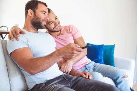 Portrait of a Cute Male gay Couple at Home