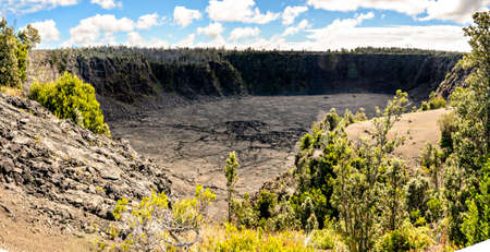 The Hawaii volcanoes National Park crater on the caldera Halemaumauの写真素材