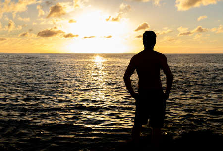 The Hawaiian sunset with Silhouette in front view