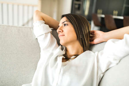 Relax Brunette having good time on the living room
