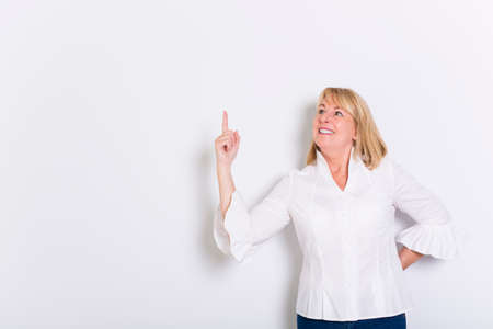 Senior casual woman style portrait, studio shot, isolated on white background