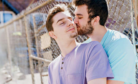 Gay Couple having fun on city street