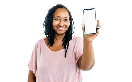 A nice Portrait of an african woman with cellphoneの写真素材