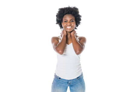 Young African Woman Isolated On White Backgroundの写真素材