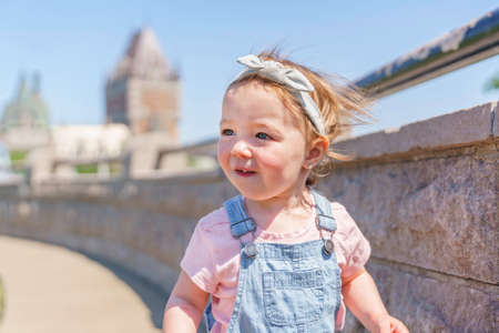 Nice Portrait of happy joyful child outsideの写真素材