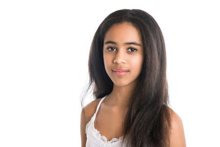 Beautiful black teen posing on studio white background
