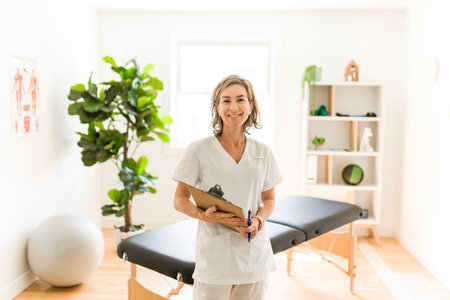 Portrait of a physiotherapy woman smiling in uniformeの写真素材