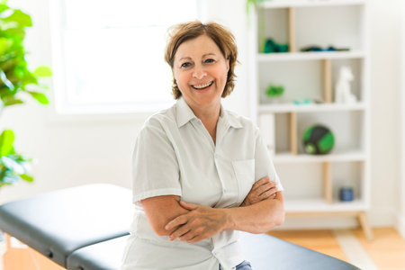 Portrait of a physiotherapy woman smiling in uniformeの写真素材