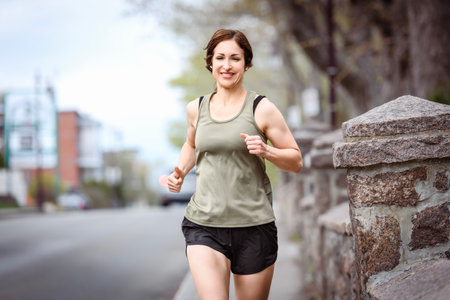 Female Runner Jogging during Outdoor Workout in a Parkの写真素材