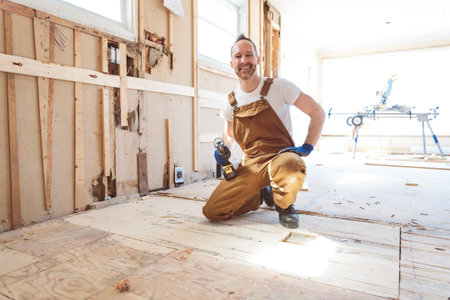 Construction Worker Building renovation an old houseの写真素材