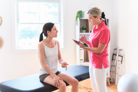 Modern rehabilitation physiotherapy clinic with professional and client