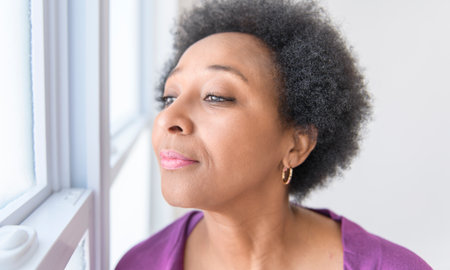 senior black American woman on white background studioの写真素材