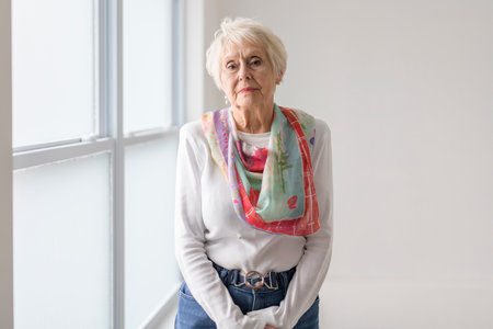 senior lady posing at home portrait close to a window