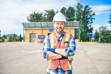 worker on recycle center working on a sunny day