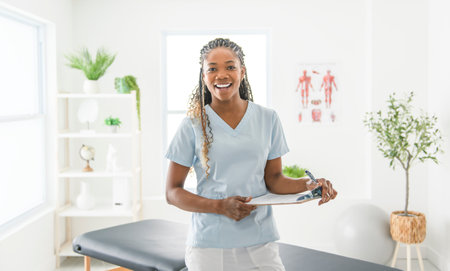 portrait of a black physiotherapy person in uniformの写真素材