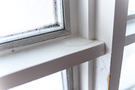 Condensation water on window glass on the inside of the house