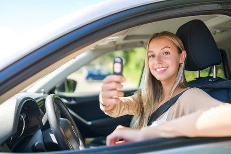 car driver woman happy owner of a new car