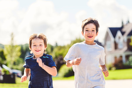 kids running Outdoor activities by running make the childs body healthy and experience enrichedの写真素材