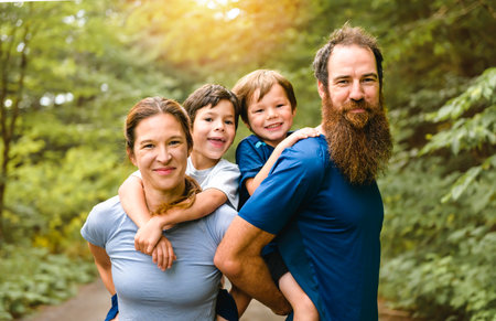 Sporty family together at an outdoor parkの写真素材