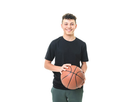 teen playing basketball isolated on white background