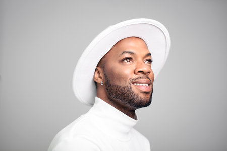 Portrait of black fashion American wearing great looking clothesの写真素材