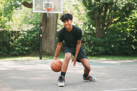 teens in sportswear playing basketball game