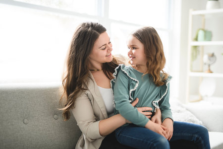 Portrait Of Loving Family Of Mom And daughterの写真素材