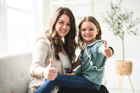 Portrait Of Loving Family Of Mom And daughterの写真素材