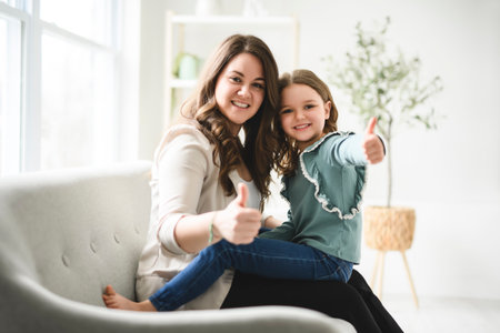 Portrait Of Loving Family Of Mom And daughterの写真素材