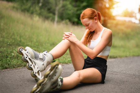 Happy athletic woman exercising in nature with roller