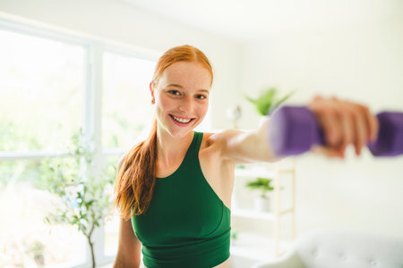 Fit woman doing training at home