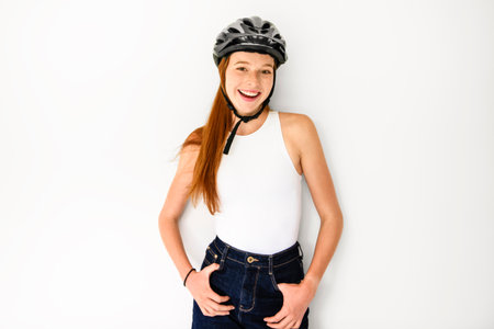 Cyclist isolated on white background on studio