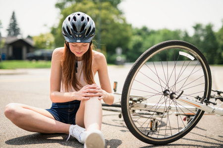 Outdoor, cycling and woman portraitの写真素材