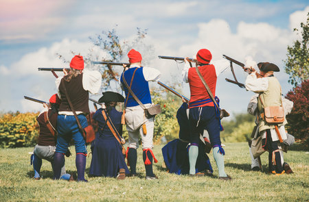 historic reconstition military group on plaine dabraham.の写真素材