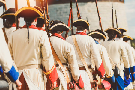 historic reconstition military group on plaine dabraham.の写真素材