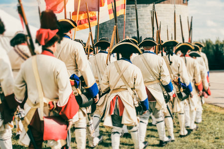 historic reconstition military group on plaine dabraham.の写真素材